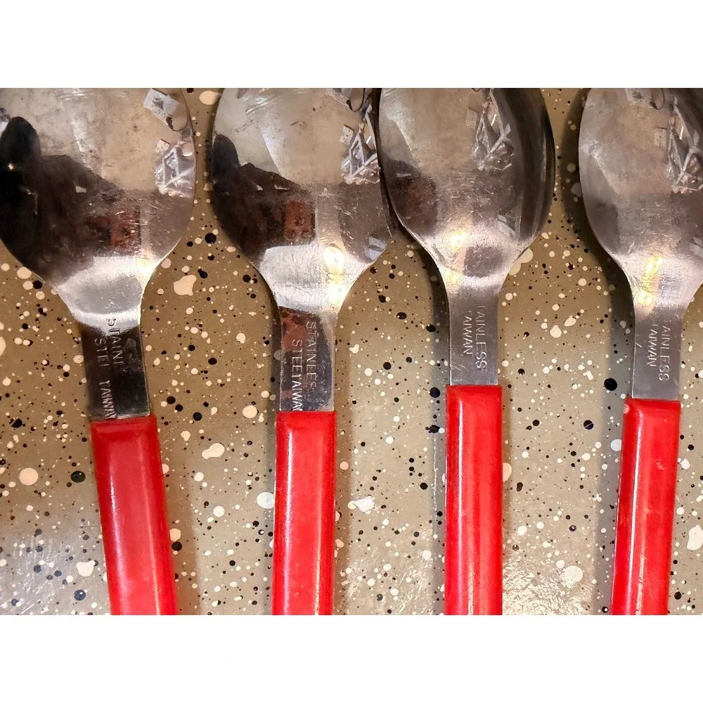 Vintage Red Handle Stainless Steel‎ Flatware Lot – 21 Pieces Mid Century